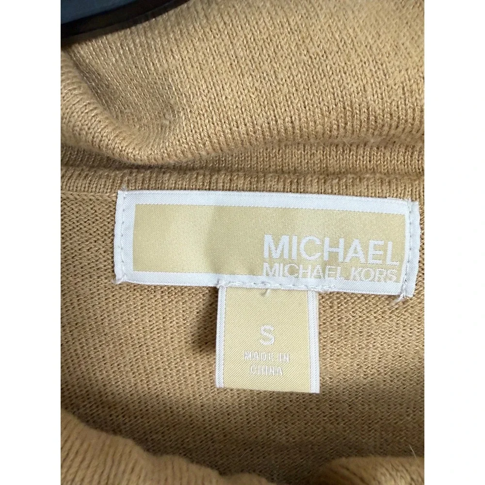 Michael Kors Womens Camel Tan Cowl Neck Fringe Trim Angora Blend Sweater Small